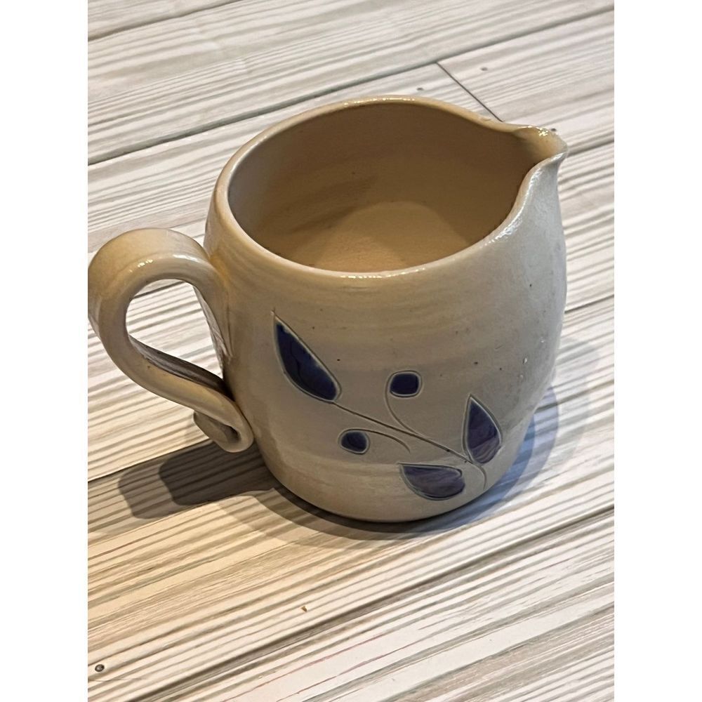 Williamsburg Salt Glazed Small Pitcher Creamer Shiny Blue Flower Tiles‎